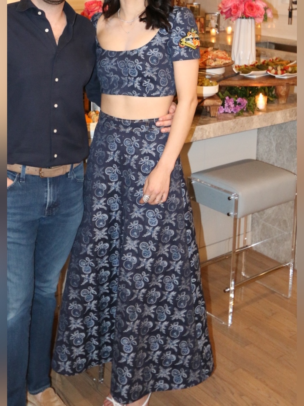 Etro Jacquard Denim A line midi skirt